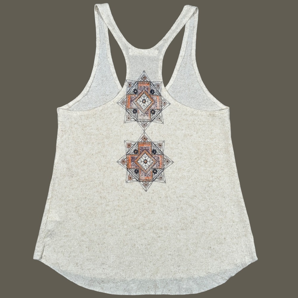 Project Social T Oatmeal Mandala Racerback Tank Top Women's S Tencel Flax Boho